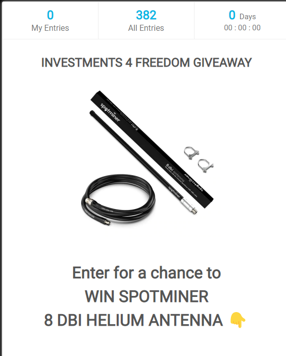 Congrats to Andrew Northup the winner for the Spotminer 8dbi Antenna Giveaway!! Thank you to everyone who entered. We might be doing a miner giveaway next! 
Go checkout Spotminer for your mining needs, code: FREEDOM5
spotminer.com/?ref=PlEKnZ1gJ…

#hnt #heliummining #crypto