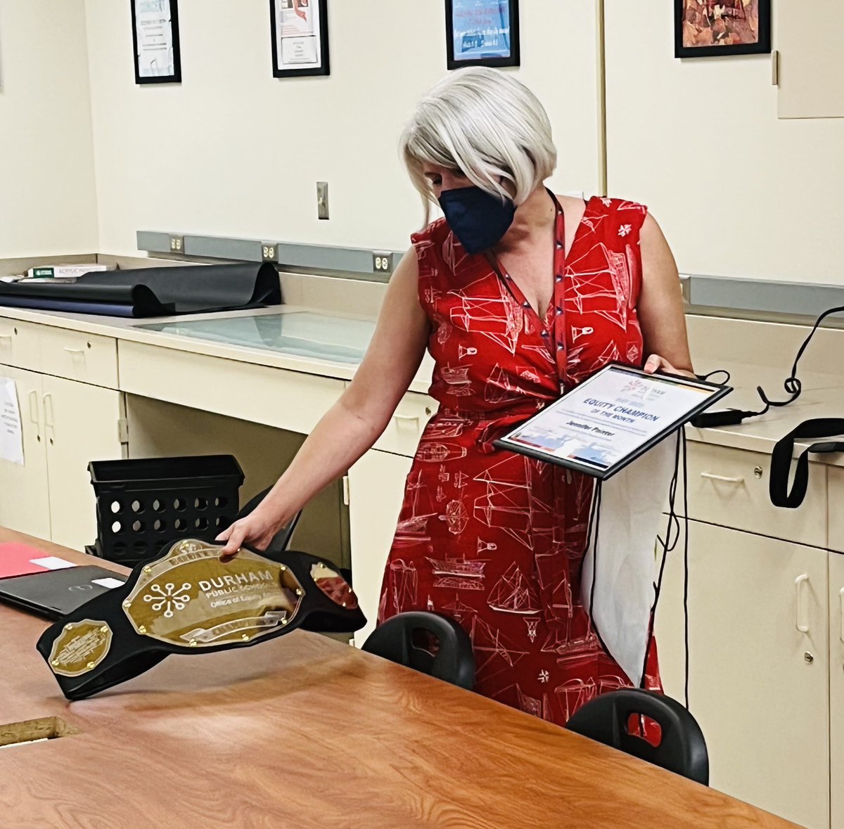 DPS_Equity's tweet photo. Congrats to Jen Painter, ESL Teacher at @JHSFalcons, our @DurhamPublicSch May/June Equity Champion of the Month!!  Thank you for all that you do!! @JermaineLPorter @DPSStuEquity @PrincipalJHS @weare_org https://t.co/RqozMWknzr