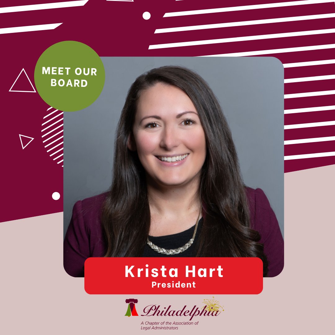 We'll be taking the next few weeks to #MeetThePhilaALABoard. First up is our President Krista Hart, SHRM-CP. Krista is the Law Firm Administrator at Panitch Schwarze Belisario &amp; Nadel LLP.