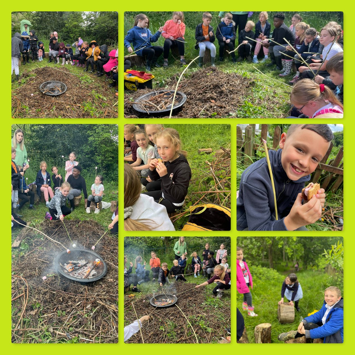The Super Sloths had their last forest school session today. They  ended with making s’mores around the fire and even enjoyed getting caught in a rain storm! #outsidelearning #forestschool #lightingfires