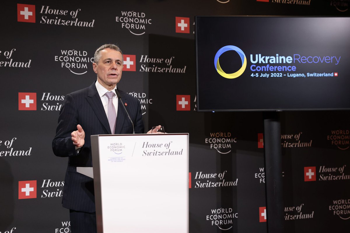 ignaziocassis's tweet photo. The Ukraine Recovery Conference #URC2022 on July 4-5 in Lugano 🇨🇭 marks the international kick-off for #Ukraine’s reconstruction process 🇺🇦 Presented with PM @Denys_Shmyhal and FM @DmytroKuleba at #WEF22 how Switzerland &amp; global partners can best contribute to the recovery plan. https://t.co/uVRb7M7caX