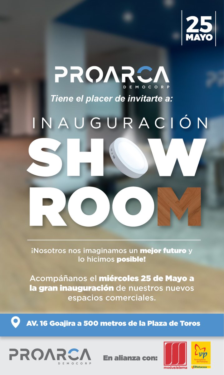 Modusistemave's tweet photo. ¡Anuncio importante! A partir de mañana miércoles 25 de mayo, @modusistemave de la mano de @proarcavenezuela estará abierto al público el showroom en Maracaibo. Av. 16 Goajira a 500 metros de la Plaza de Toros, Maracaibo. Lunes a viernes desde las 7:00 am hasta las 4:30 pm. https://t.co/bMjZrEQRrx