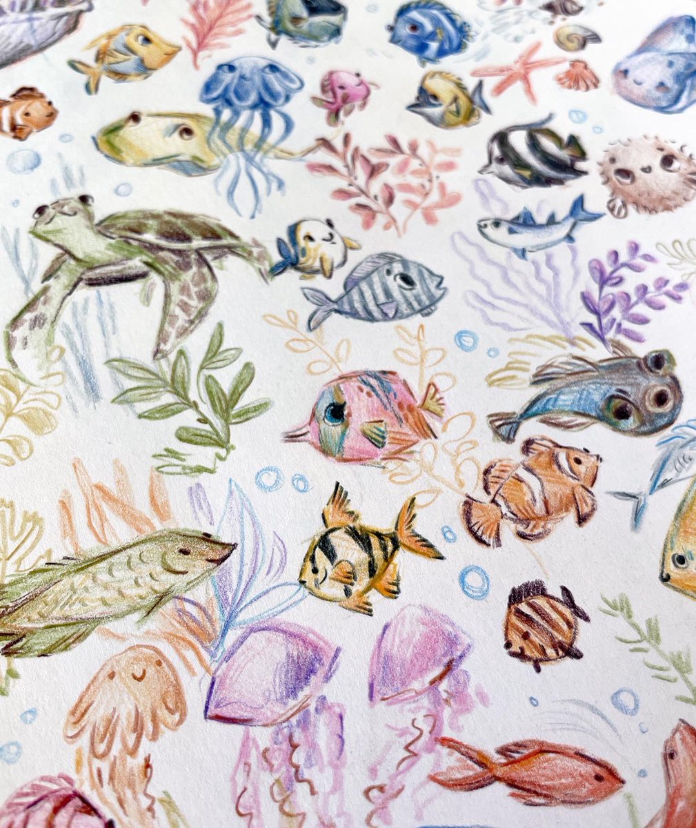 Koolaur19's tweet photo. My third #ourplanetweek challenge prompt "Oceans" in more detail!🌊🐠
#illustration #childrenillustration #art #sketchbook #ocean https://t.co/FKNt1LXNW8