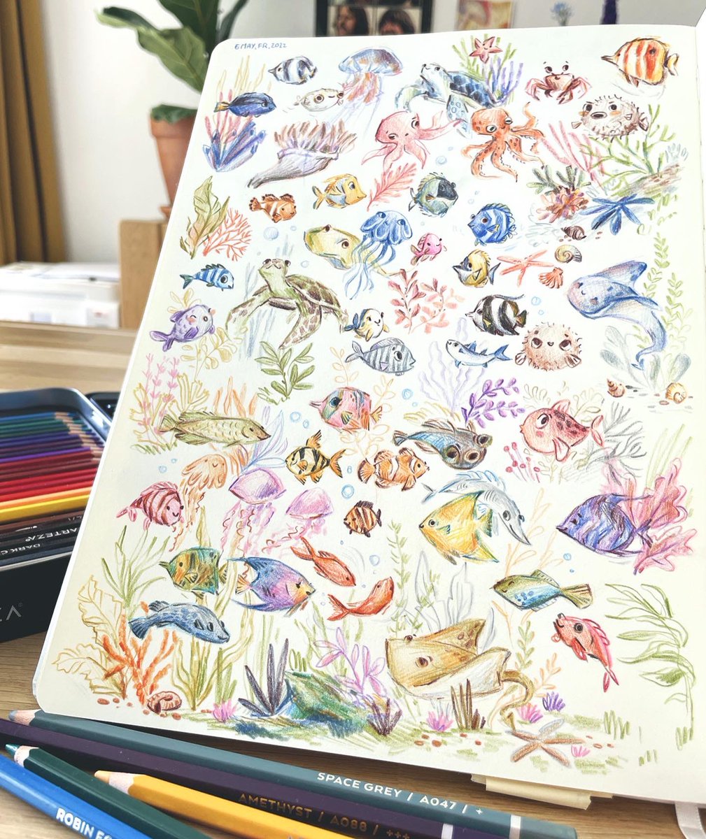 Koolaur19's tweet photo. My third #ourplanetweek challenge prompt "Oceans" in more detail!🌊🐠
#illustration #childrenillustration #art #sketchbook #ocean https://t.co/FKNt1LXNW8