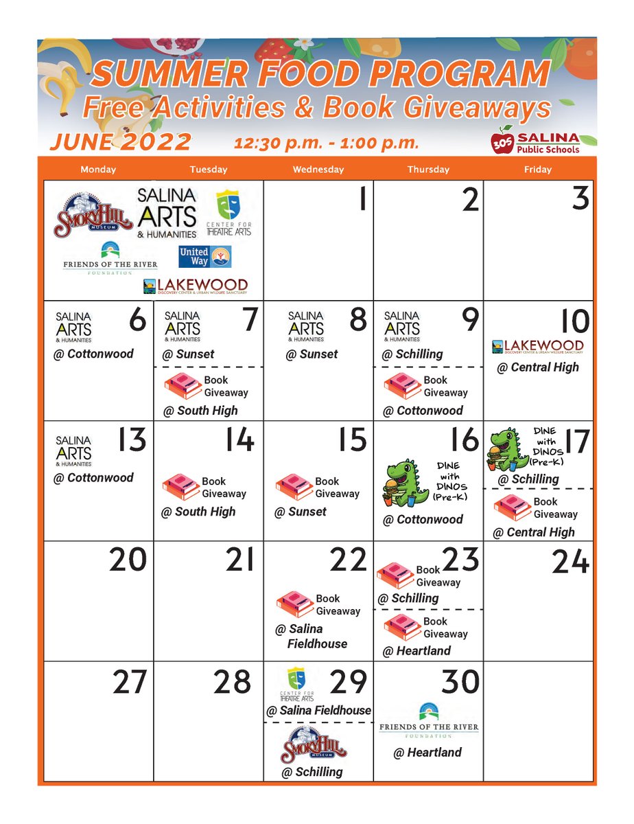 Check out these flyers for more information about the Salina Public Schools Summer Food Program for May 31st- July 1st and the fun FREE activities and book giveaways taking place in June! #305GrowsGreatness