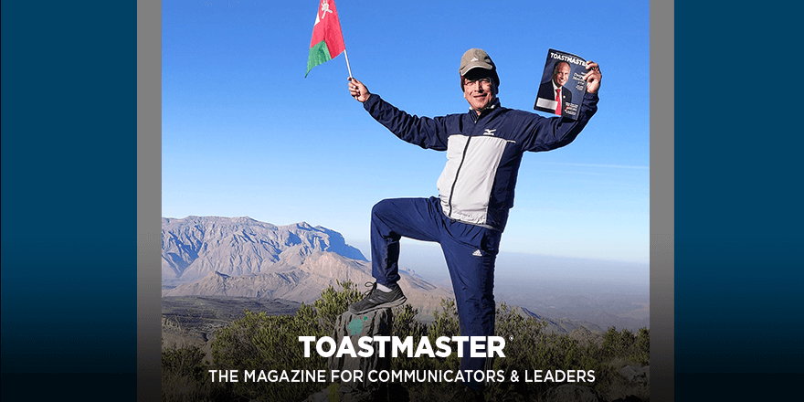 Toastmasters's tweet photo. Govind Negi, DTM, of Muscat, Oman, summits Jabal Shams—the highest mountain in the Hajar Range and the first place to receive sunrise in Oman due to its high peak.
#toastmasters #jabalshams #hajarrange https://t.co/bRpzEyfyZt