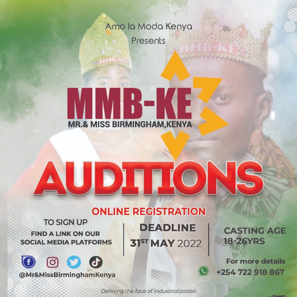 zingflixx's tweet photo. Are you 18-26 yrs old? Think you have what it takes to be the face of industrialization?

Search: @Mr&amp; Mrs BirminghamKenya on social media platforms to sign up online.

Mr and Miss Birmingham Kenya AUDITIONS
#ilovefashion #RoadtoMMBKE2022 https://t.co/TJfEoaPSJn