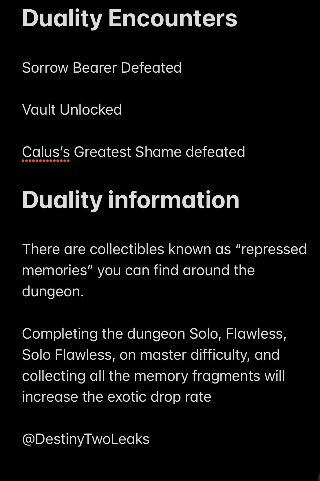 Destiny Leaks on Twitter: "New information on the “duality” dungeon https://t.co/c3iLuypMpk