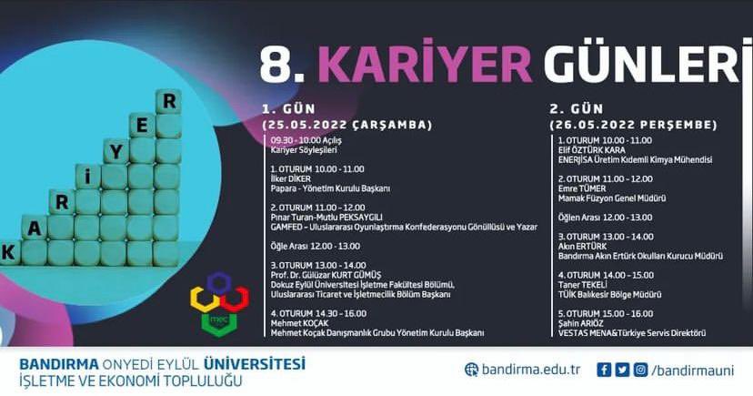 Bandırma Onyedi Eylül Üniversitesi İşletme ve Ekonomi Topluluğu <a href="/biekbau/">İşletme ve Ekonomi Topluluğu - BANMEC</a> tarafından düzenlenen 8. Kariyer Günleri kapsamında #Oyunlaştırma üzerine konuşacağız ✨<a href="/GamfedTurkiye/">GamFed Türkiye</a>
