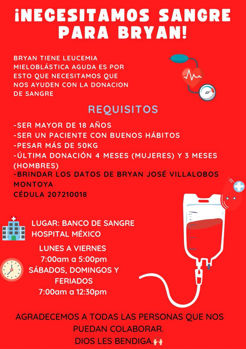 Ayúdenme con un RT por fa, mi hermano necesita donadores de sangre, plisssss RT, RT, RT. 🙏🏽❤️‍🩹