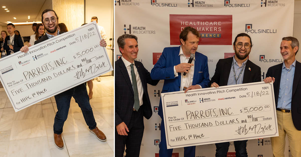 Polsinelli (@polsinelli) on Twitter photo Congrats to David Hojah of <a href="/flyParrots/">Parrots Inc.</a> on winning first place in the Health Innovation Pitch Competition. David is pictured with <a href="/HWildCatters/">Health Wildcatters</a>’ Hubert Zajicek and Polsinelli’s Bobby Guy, HDC Chair, and Jon Henderson, HDC Founder and Chair Emeritus
#MedVentures22 #2022HDC Congrats to David Hojah of <a href="/flyParrots/">Parrots Inc.</a> on winning first place in the Health Innovation Pitch Competition. David is pictured with <a href="/HWildCatters/">Health Wildcatters</a>’ Hubert Zajicek and Polsinelli’s Bobby Guy, HDC Chair, and Jon Henderson, HDC Founder and Chair Emeritus
#MedVentures22 #2022HDC