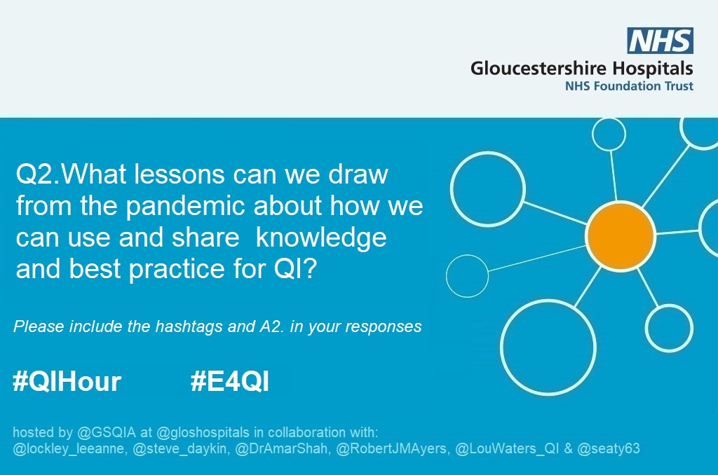 gsqia's tweet photo. Q2. What lessons can we draw from the pandemic about how we can use and share knowledge &amp; best practice for QI?

Please include A2 &amp; both of the hashtags in your replies

@andreadgibbons @Evidence4QI

#QIHour #E4QI https://t.co/AmFi0lfvBm