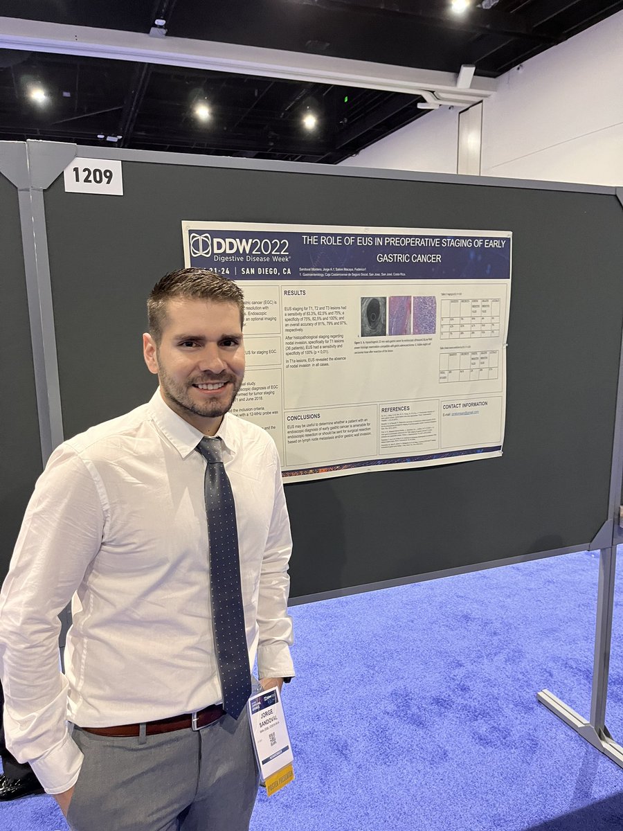 Proud of Dr Jorge Sandoval @JorgeSa10117594 , a great endoscopist from 🇨🇷 showing his work with EUS and Early Gastric Cancer in #DDW2022! 🤩🤩🤩