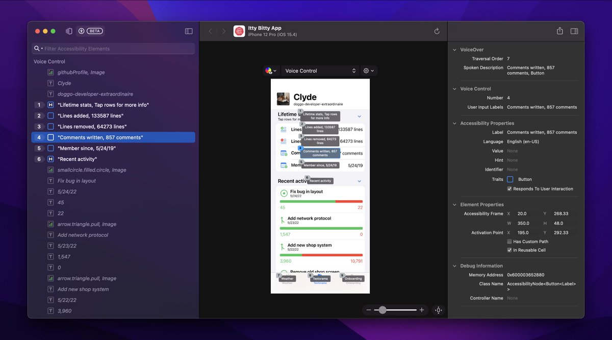 Voice Control mode shows you the numbers and labels of all your user interactive elements, which is also a decent proxy for Switch Control and Full Keyboard Access support (h/t <a href="/basthomas/">Bas Broek</a>). But wait, there's more! 3/7