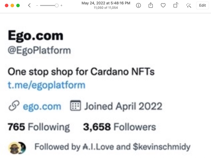 SCATDAO's tweet photo. Anyone in the #CardanoCommunity familiar with @EgoPlatform? Their followers have been going up a few per minute all day like clockwork and the comments on their post don't look like they were written by humans. 

Nobody listed on the website has Ego on their Linkedin. https://t.co/qn0JD5hfUJ