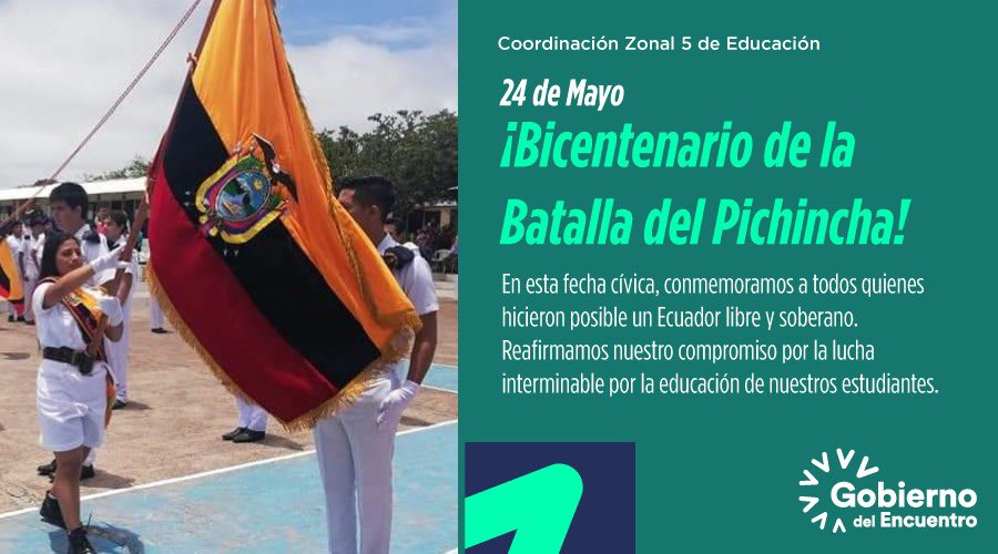 EducacionZ5_Ec's tweet photo. Con orgullo y patriotismo, conmemoramos el Bicentenario de la #BatallaDePichincha. Desde @EducacionZ5_Ec, mantenemos el compromiso de seguir luchando por la educación.
#200AñosEnLibertad https://t.co/yTImD1yel0