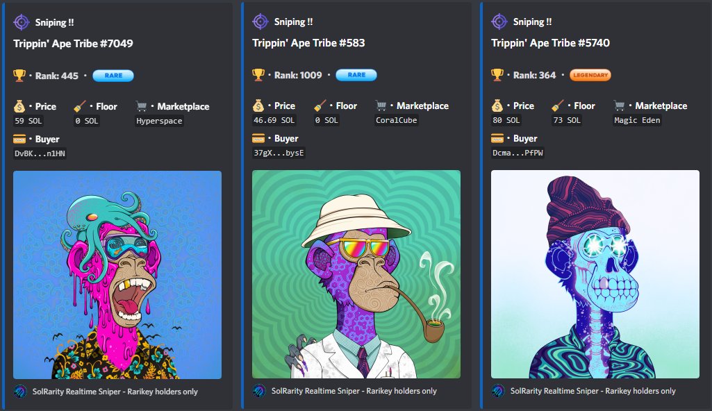 SolRarity_'s tweet photo. Big day for our community !
Over 400 TAT were sniped using our tools 🐵🌀

This represents 30,000+ SOL of volume by Rarikeys holders 🔑

We have many things coming up and our DAO is amazing with lots of whitelist opportunities 🎉

Grab your Rarikey, we are waiting for you. https://t.co/osnrpfXaID