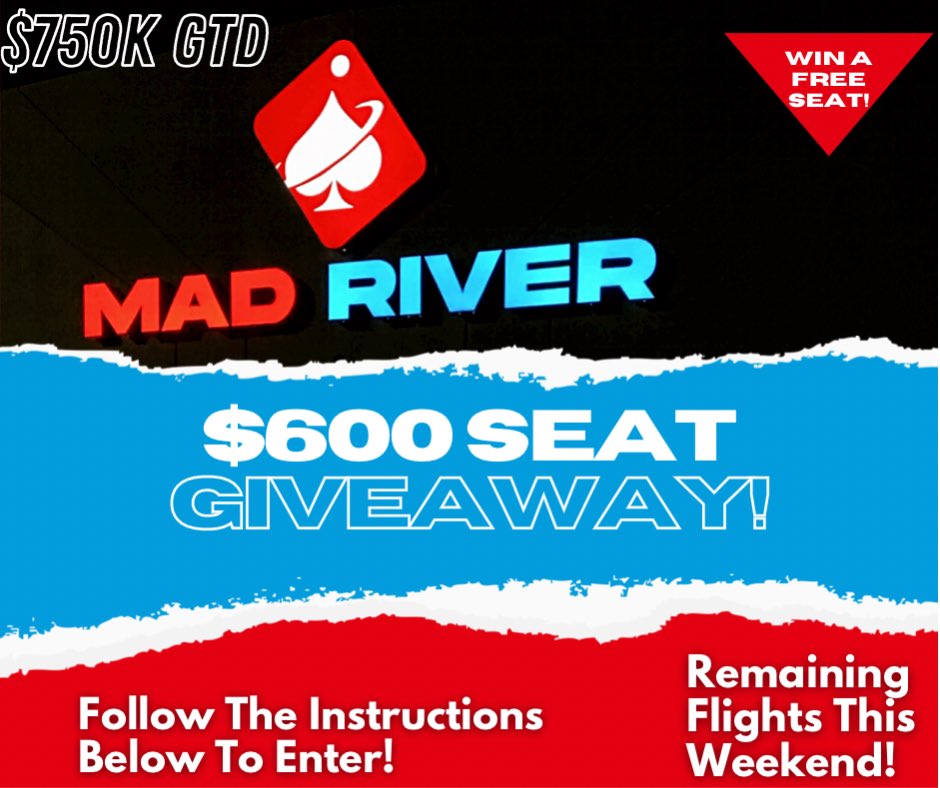 mad_river_poker's tweet photo. Alright Alright - This One Is ACTUALLY Our Last $750k GTD Seat Giveaway 😉 But This Time We’re Doing It A Little Different! 
Rules To Enter Below ⬇️:

1. Share This Post! ♻️ 
2. Tag As Many People As Possible! 🗣
(Each person is an extra entry, 10 Entries Max) https://t.co/UqZquTkdih