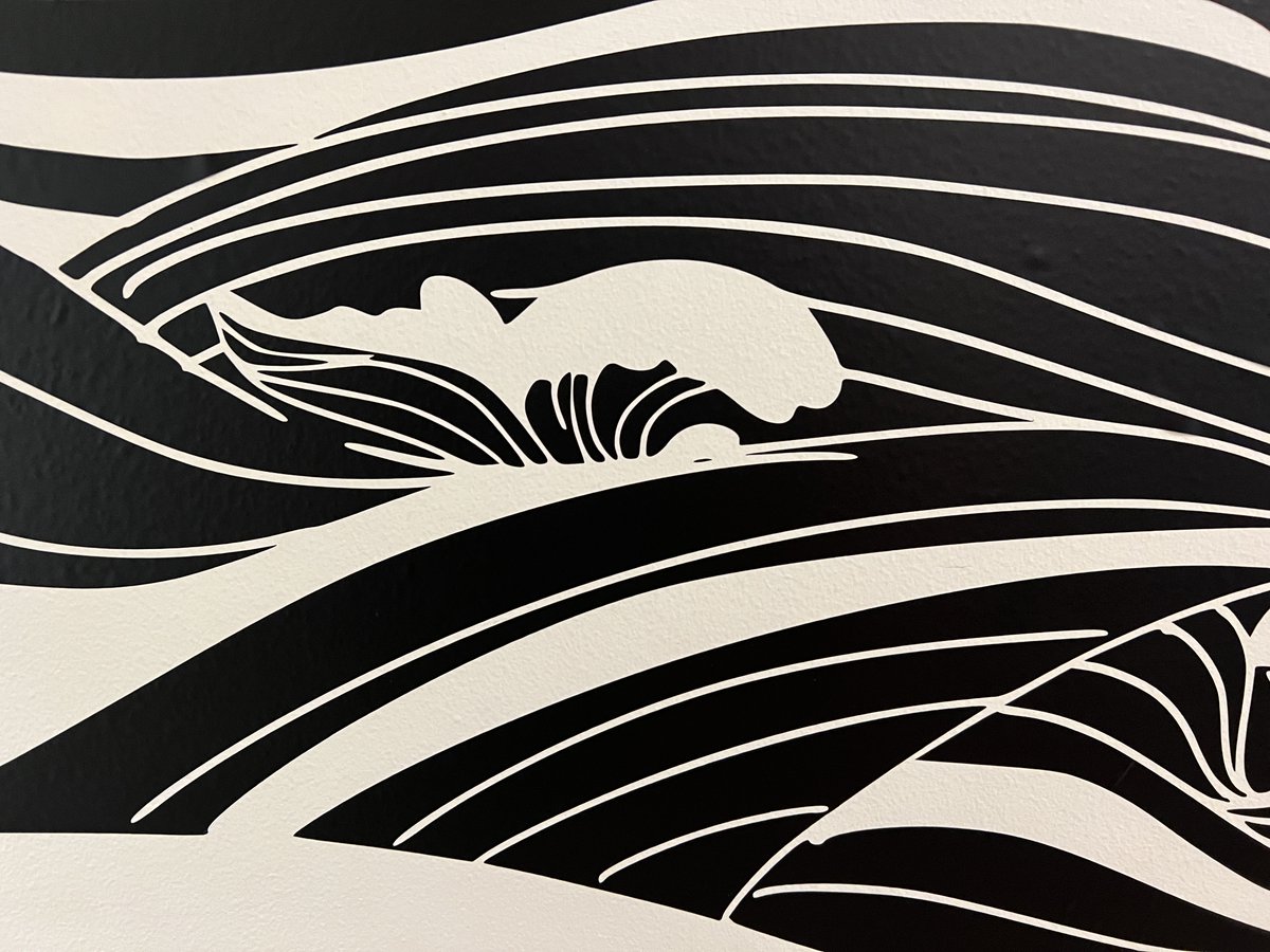 FessyiLab's tweet photo. Carter vinyl cut, weeded, and mounted his "Relaxing Waves" public art installation right outside the CCI this afternoon. It came out great! #makeart #publicart #vinylcut #makered #designthinking #attentiontodetail https://t.co/gslKZkk8Mx