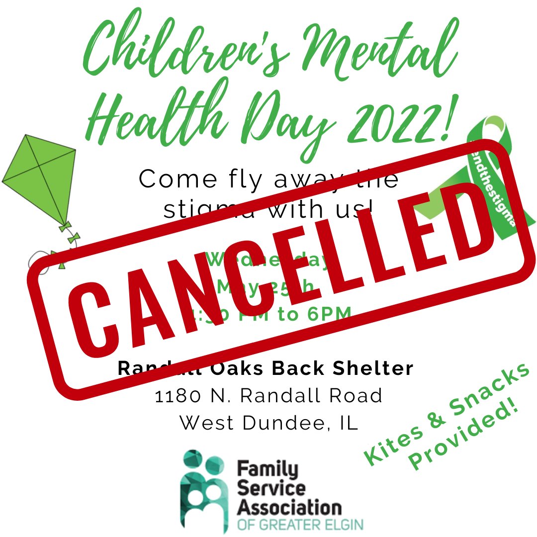FSAElgin's tweet image. Due to inclement weather expected all day tomorrow, unfortunately our kite event has been cancelled. 
We  invite you to help us break the stigma, everyday!💚 Talk Openly About Mental Health &amp;amp; Choose Empowerment Over Shame #mentalhealthmatters #breakthestigma #mentalhealthishealth