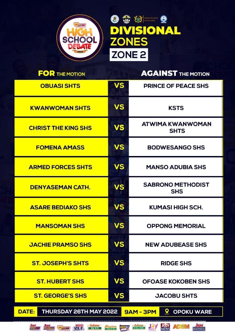 Hitz1039FM's tweet photo. High Schools Debate Divisional Zones 1 - 4 pairings. #HighSchoolDebate https://t.co/jSBbkQvXYP