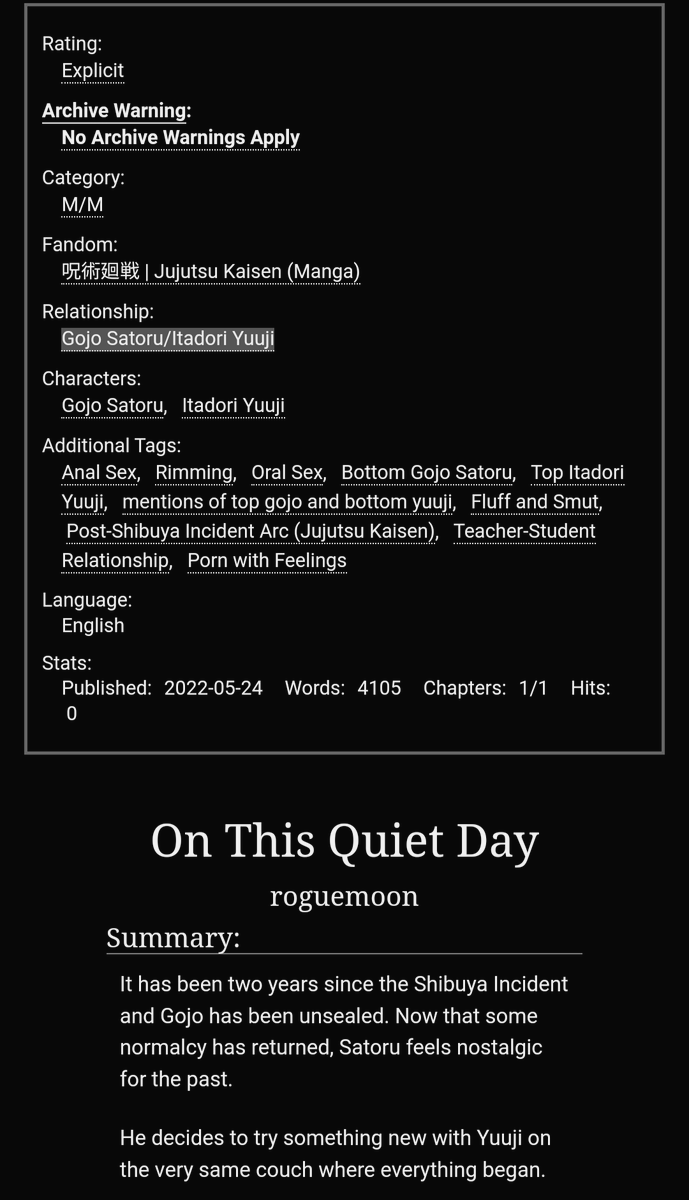 rogueyami's tweet photo. #BottomGojoWeek2022   @BottomGojoWeek 

Day 3: Teacher/Student

Yuugo ❤️ Post Shibuya sex

https://t.co/j3t3YBJVcH https://t.co/cNT0JYTxzV