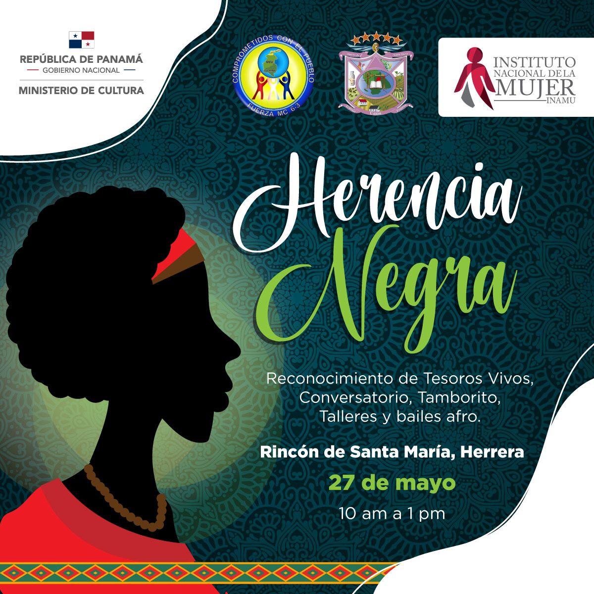 MiCulturaPma's tweet photo. En el marco de la celebración del mes de la Etnia Negra, te invitamos a la feria interinstitucional Herencia Negra, donde tendremos diversas actividades que resaltan los aportes culturales. 

📍Rincón de Santa María, Herrera
🗓️27 de mayo
🕜10:00 a.m. a 1:00 p.m. https://t.co/nu8gECCjfv