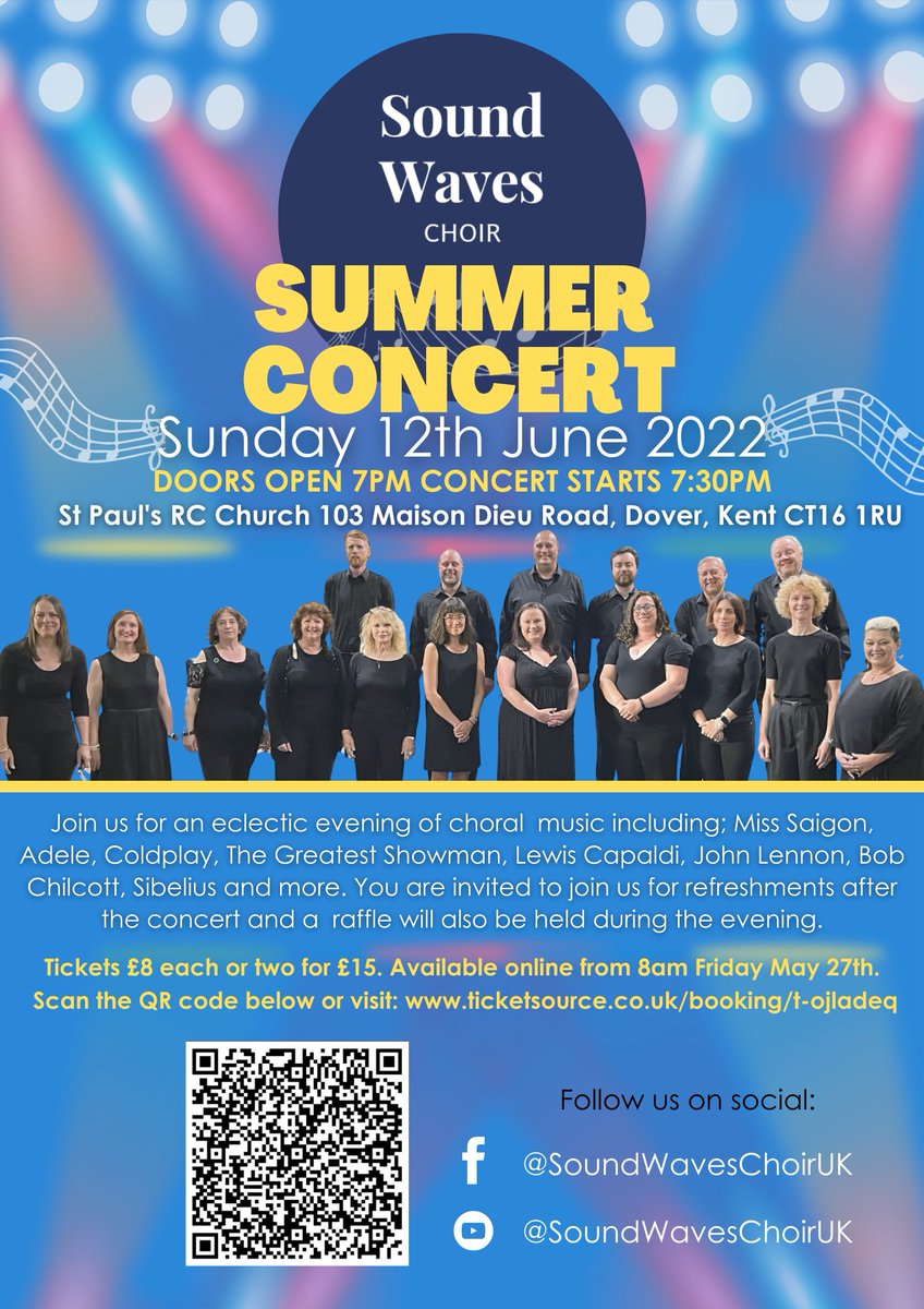 Tickets to our summer concert in #Dover Sunday 12th June 2022 will be available to purchase from 8am THIS Friday! Spread the word 🎵🙏🎼🌤 ticketsource.co.uk/booking/t-ojla… #Choir #KentChoir #Kent #SoundWavesChoir <a href="/Kent_Online/">KentOnline</a> <a href="/kentlife/">Kent Life</a>