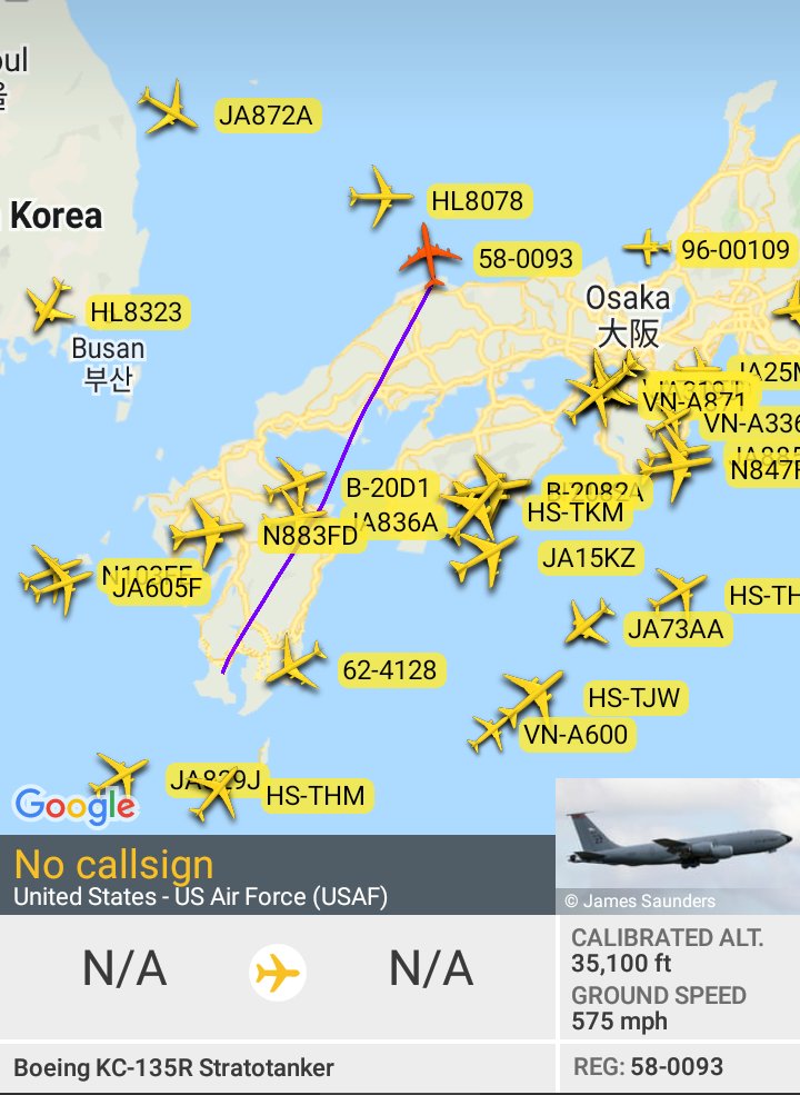 Oceanworldfree's tweet photo. ๐บ๐ฒUSAF RIKER77 62-4128 #AE01D7
๐บ๐ฒ USAF 58-0093 #AE079F
Operating in #Kyushu' S. coastline & #KoreaStrait's N.E. coastline
Boeing RC-135S
Boeing KC-135R https://t.co/OGv11rDQ3p