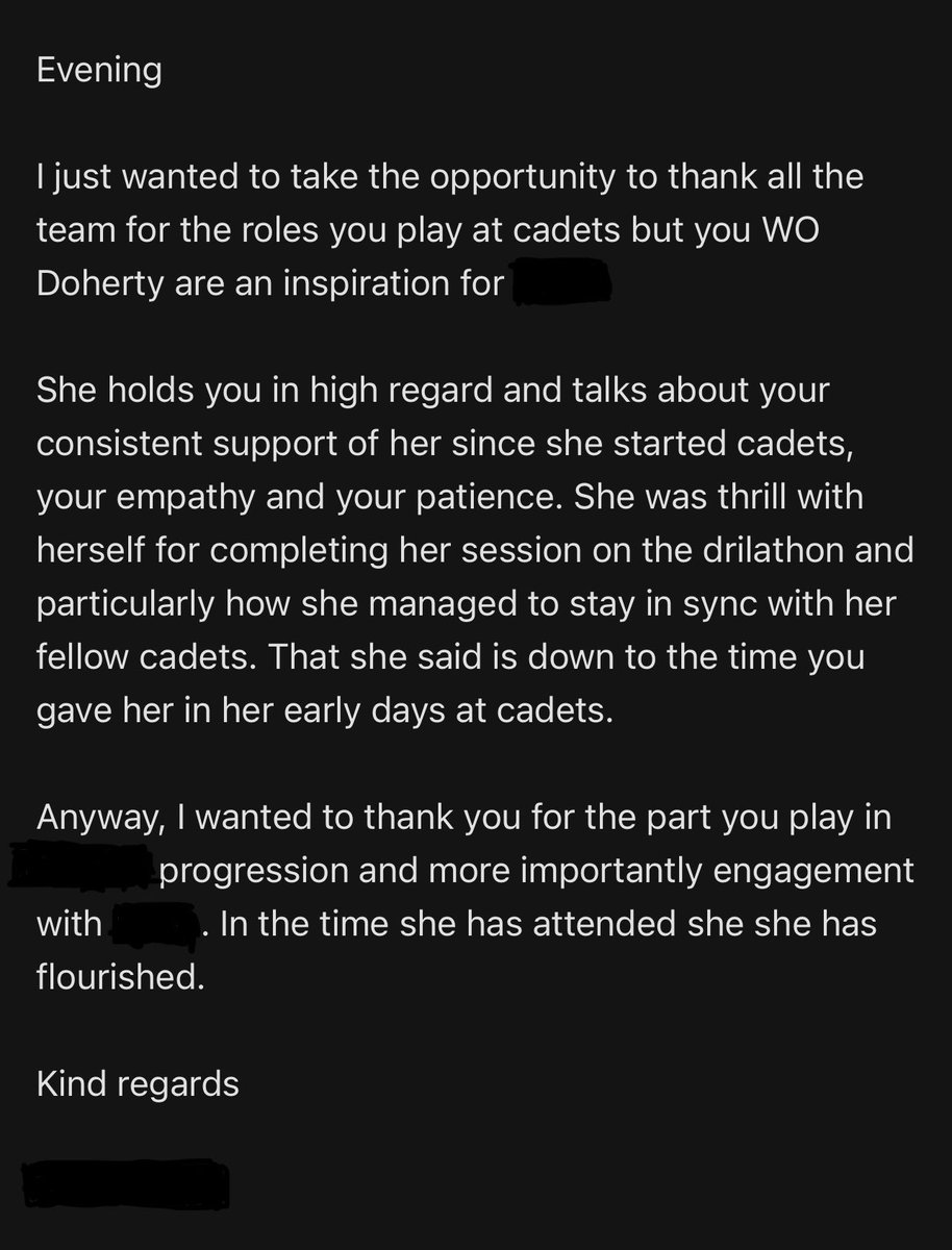 This message from a parent of one of my cadets reinforces just why I volunteer. I don’t do it for praise, but sometimes you need a reminder of the positive impact you have on a young person and THAT is why I #volunteer with <a href="/aircadets/">RAF Air Cadets</a>