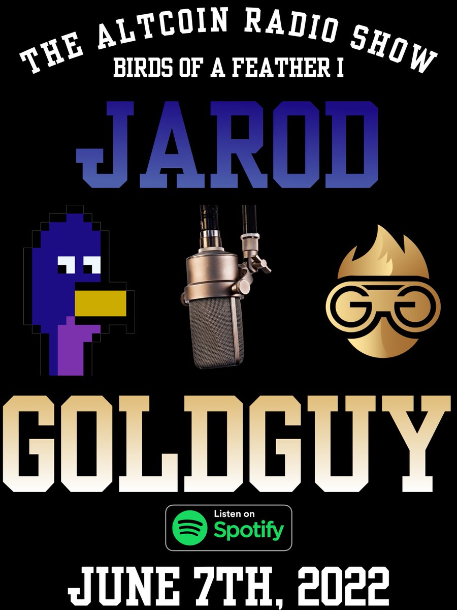 The Altcoin Radio Show
Birds Of A Feather I 
<a href="/Jarod40020/">jar0d.eth</a> vs <a href="/GoldGuyDCL/">TheGoldGuy.eth</a>
#decentraland influencer debate 

Not just another crypto #podcast 📻
Opinionated Degen's talking #crypto and #nfts.
No chart analysis here.

“Gold Guy couldn’t find the point if he sat on it.”
- Jar0d