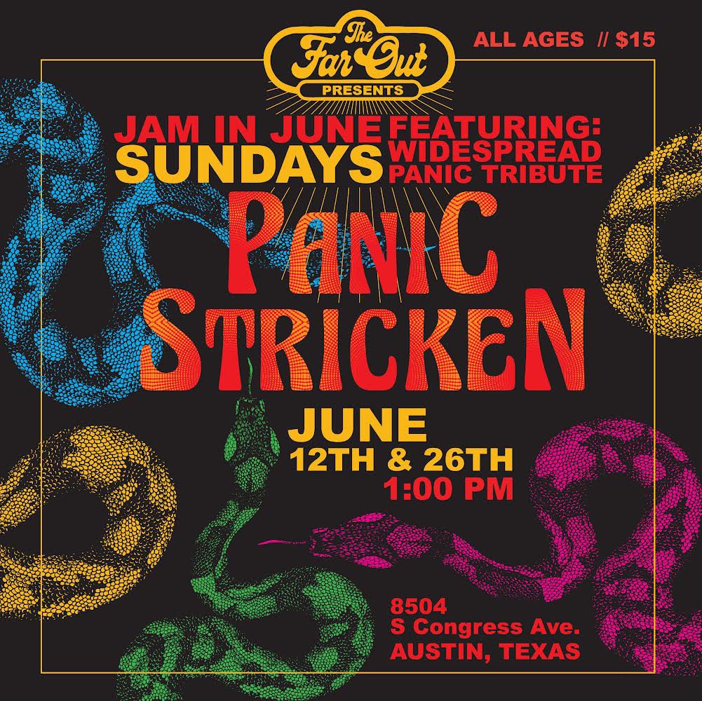 PanicStrickenTX's tweet photo. We got three shows coming up! Two in Austin, TX at the @FarOutLounge this June and one in Dallas, TX at the @granadatheater #letsgo #panicstricken #widespreadpanic #wsmfp #jams https://t.co/YcUXI1UKac