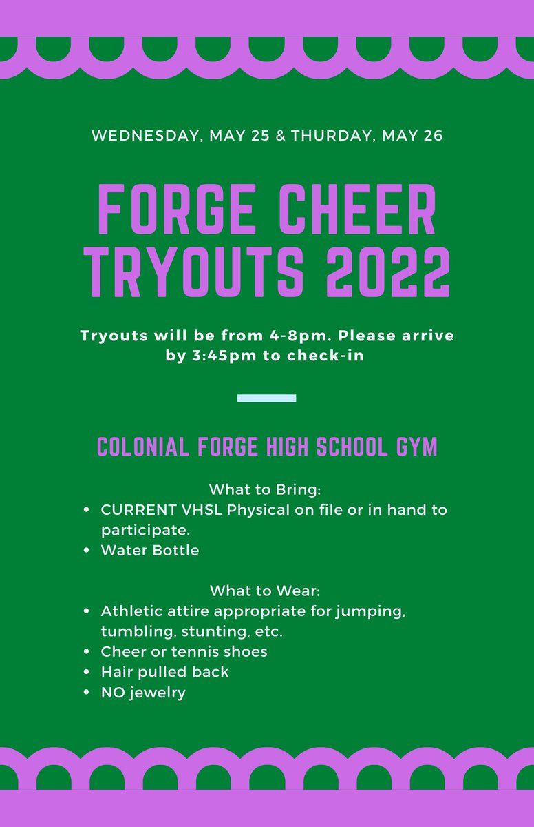 ForgeCheer's tweet photo. Tryouts begin tomorrow. Be sure to come prepared and ready to work!! https://t.co/kagqAe6dtp