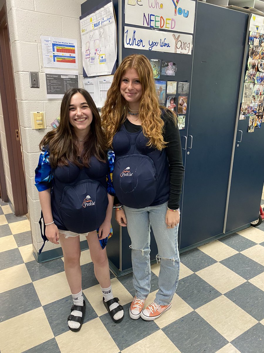 FCS_MrsDuBois's tweet photo. Empathy Belly day in Early Childhood! Students experience the physical toll of prenatal development - the empathy belly’s simulate pregnancy during the 8th mom. It’s one thing to teach them about it, and a whole other for them to experience it!🤰🏼 https://t.co/po7T2Ctpky