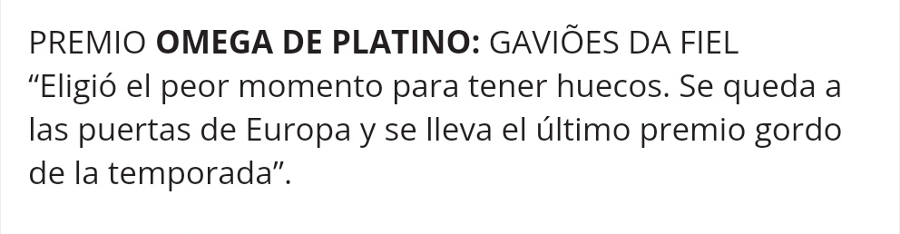 🏆 Premios Ovación

🗓 Jornada 38

💻 Disponibles en el tablón de la <a href="/RutaPancherio/">Ruta del Pancherio</a> 

🎖 El OMEGA DE PLATINO de la jornada es <a href="/GavioesDaRuta/">Gaviões Da Fiel 🇧🇷🇪🇸🦅</a> 

♠️#Biwenger