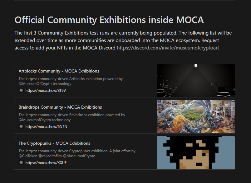 reneil1337's tweet photo. Cool new stuff in the @MuseumofCrypto. Are you a member of these communities + want to add NFTs from those collections? Participate for free 🤘 

- Learn about Community Exhibitions 👀
- Request access via Discord 🕳️🐇

https://t.co/abfofRYG8W https://t.co/qN9HoP8GTg