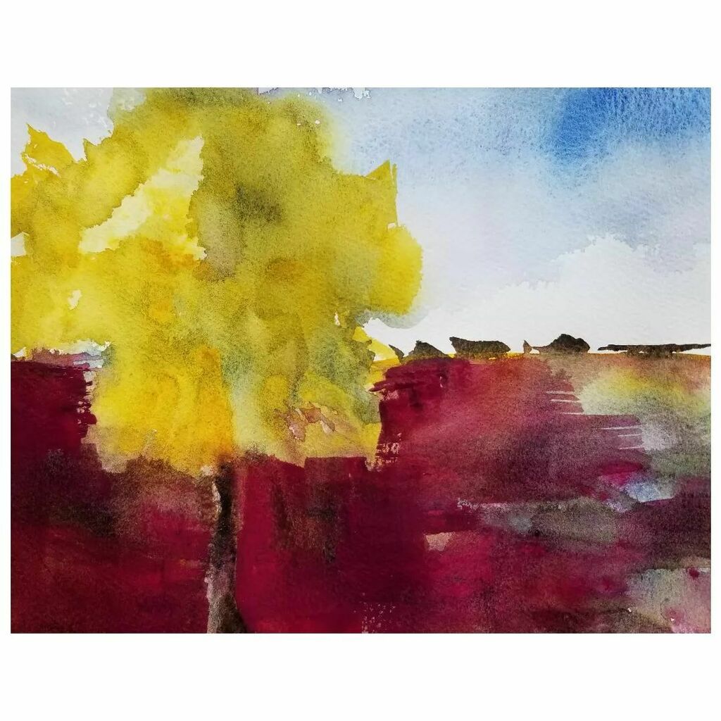 amylbryce's tweet photo. The plan was to have a road and shadows. Instead, a strong foreground. And, a yellow tree.
.
#watercolor #landscape #artistsoninstagram #yellowtrees #ohio https://t.co/dquNoDX51Z