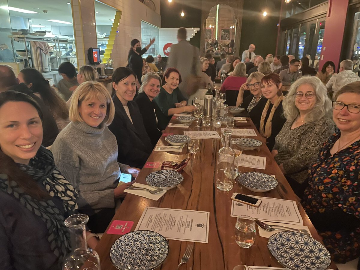This rowdy bunch of #aphasia researchers celebrated first hugs, long chats, and being part of a very supportive group of smart dedicated individuals again after 2-3 years #SPAConf
