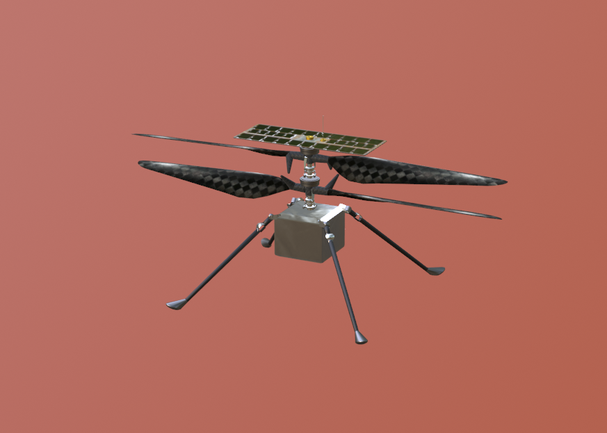 JaredOwen3D's tweet photo. This is the helicopter "Ingenuity" on Mars! I'm excited to animate it. #SpaceAnimation https://t.co/dI0CCn5WTR