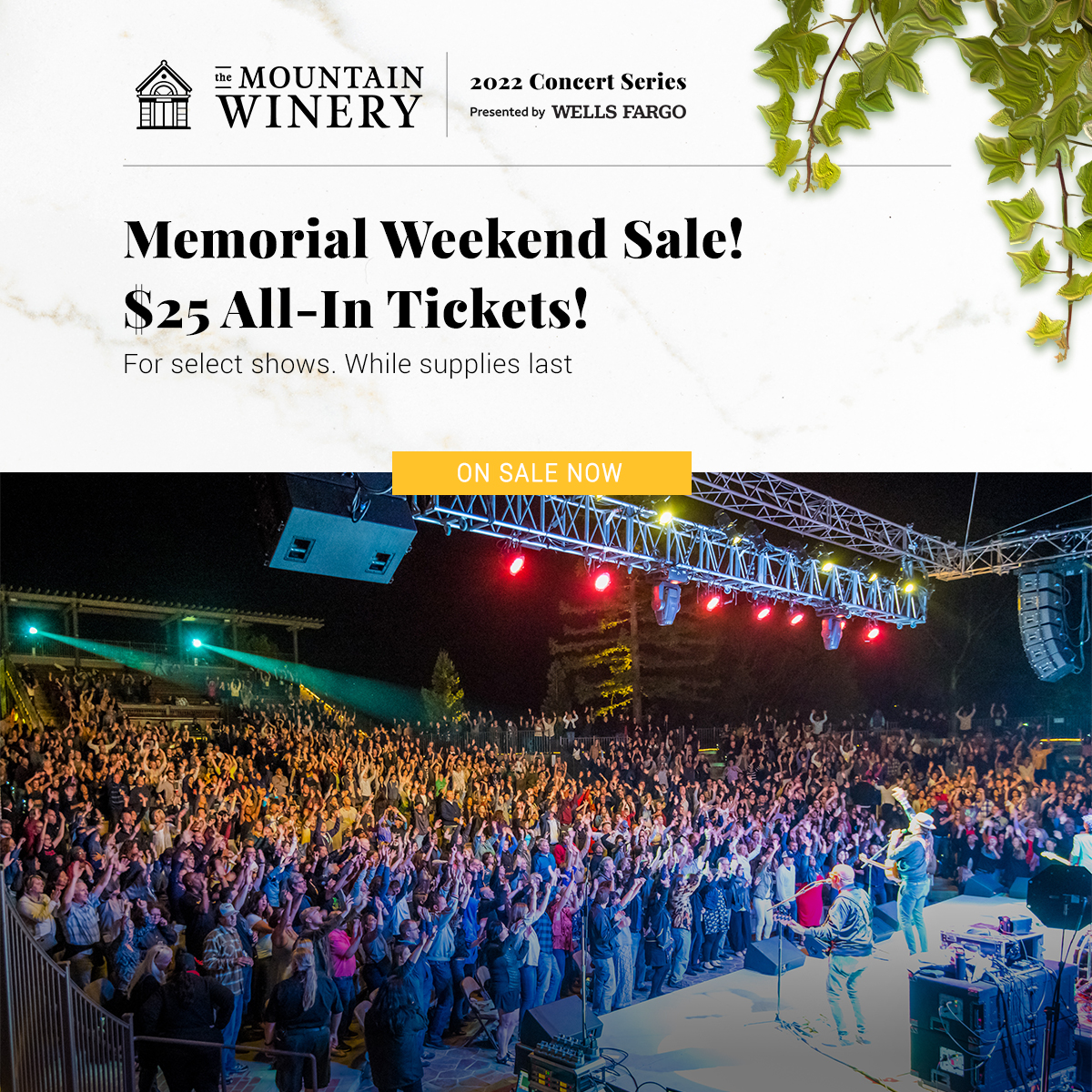 STARTING TODAY! Our Memorial Weekend $25 all-in ticket sale ends Tuesday May 31 🍷🇺🇸🎶