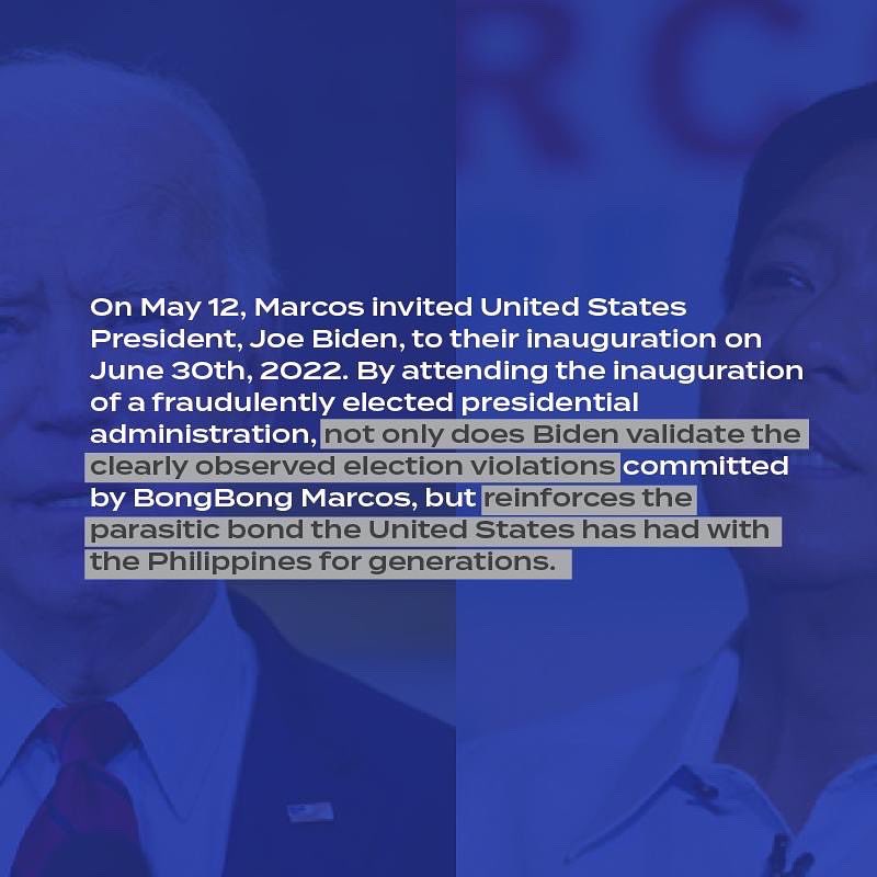 ichrpus's tweet photo. @POTUS DECLINE THE INVITATION to Bongbong Marcos Inauguration! 

https://t.co/NA2xVofZKC

#neveragaintomartiallaw #PassthePHRA #RejectMarcosDuterte https://t.co/nmYZ9OGYFF