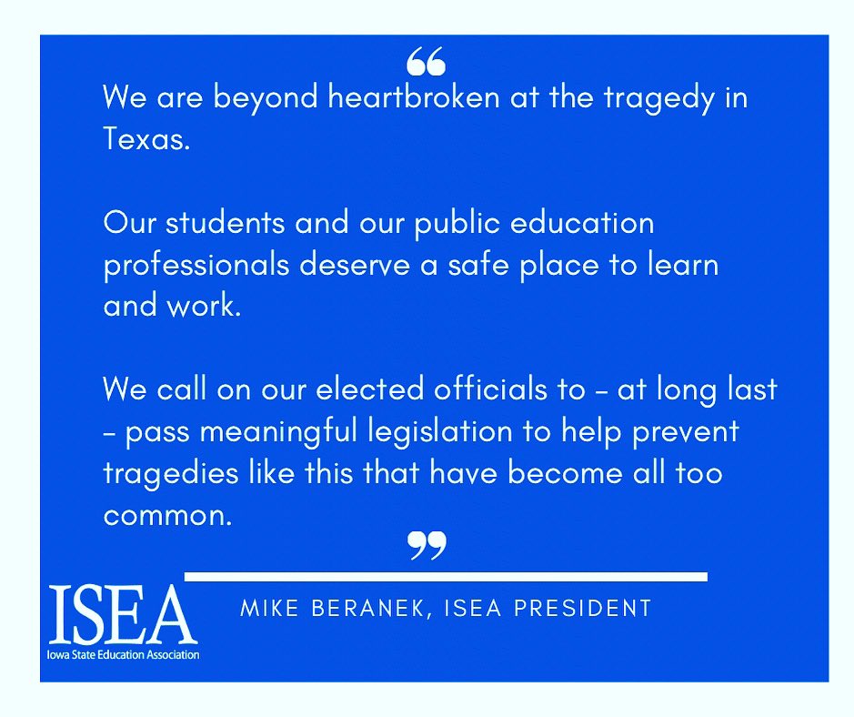 ISEA President Mike Beranek statement on the Texas elementary school killings
