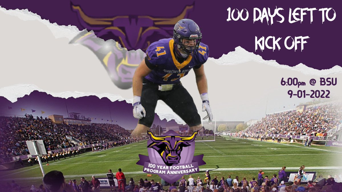 Let’s Go Mavericks Nation! We celebrating a 💯 years (1922) since the Inception of @MinnStFootball We are also looking forward to the next 💯 days of preparation for our 1st game of the 2022 Quest for a Football Championship! #MakeTheJourney #RollHerd1-0 #RoadWarriors