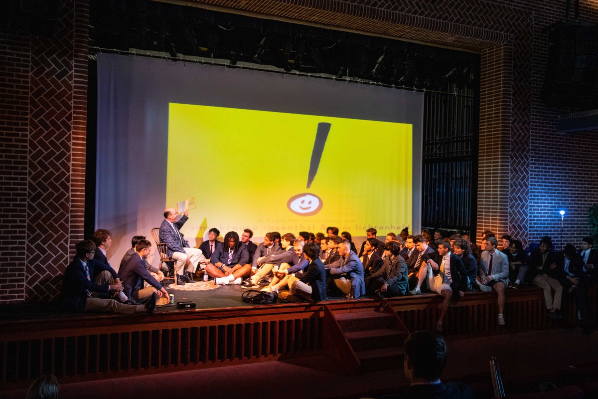 TPSHOS's tweet image. Happy to read "Exclamation Mark" by Amy Krouse Rosenthal aloud to the Class of 2022 @TrinityPawling this morning during story hour. A story about self-discovery, standing out, and making your mark — great reminders for the graduates during this exciting time. #Onward!