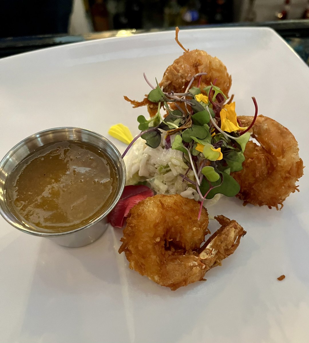 Naples_Eats's tweet photo. Hogfish Harry's is always a treat.  The HH painkiller and coconut shrimp accompanied by The kale Brussels sprout salad is the perfect tropical meal.  #naplesfl https://t.co/COln3Xctp5