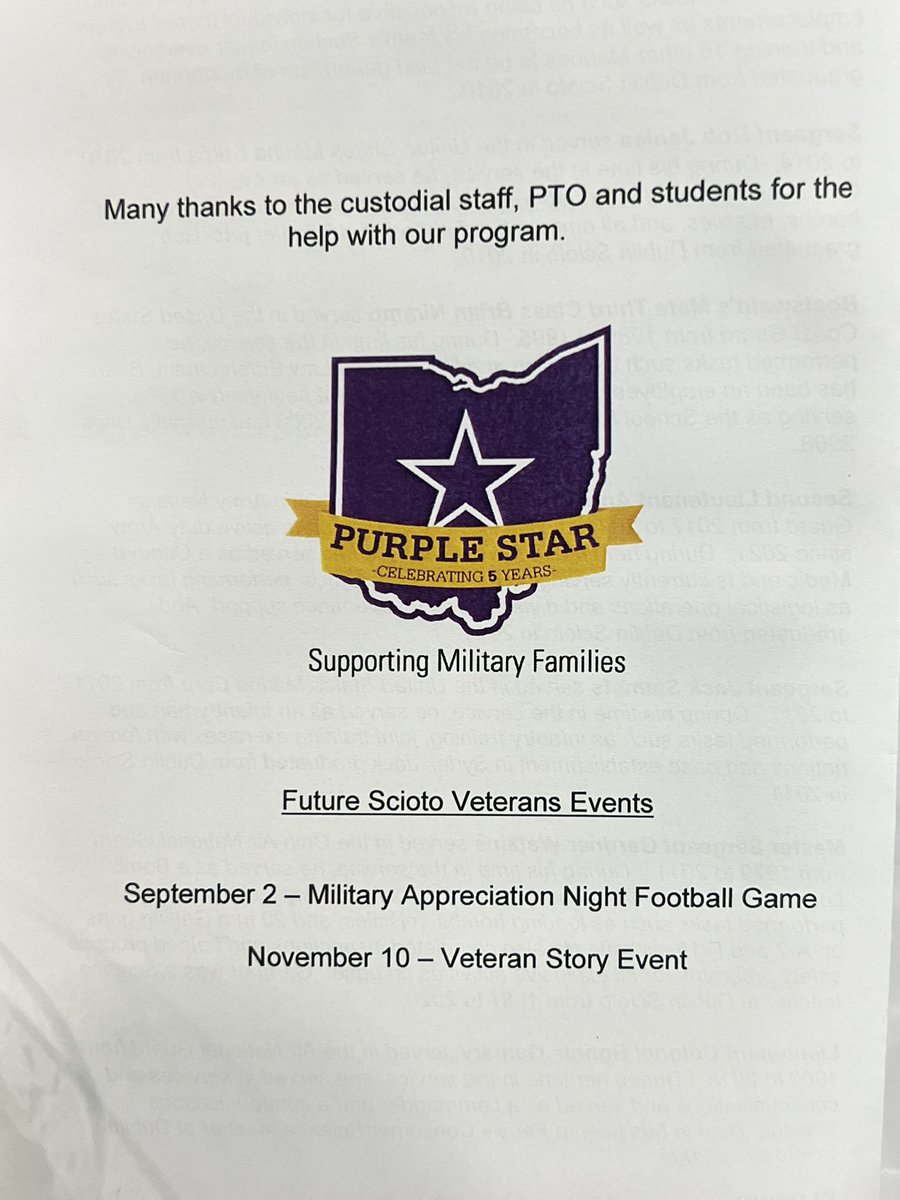 KristyVenne's tweet photo. Celebrating @dshsDCSD military veterans tonight with a lovely ceremony and reveal of the brand new “Irish in the Military” wall display. Scioto is the first @DublinSchools building to earn the Purple Star and is dedicated to supporting military families! https://t.co/uJIfOb6e1v