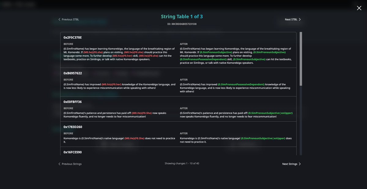 simstoolkit's tweet image. An online tool to batch fix strings for the pronoun update is now live. You can find it at: stbl.sims4toolkit.com/#/batch-fix/pr…