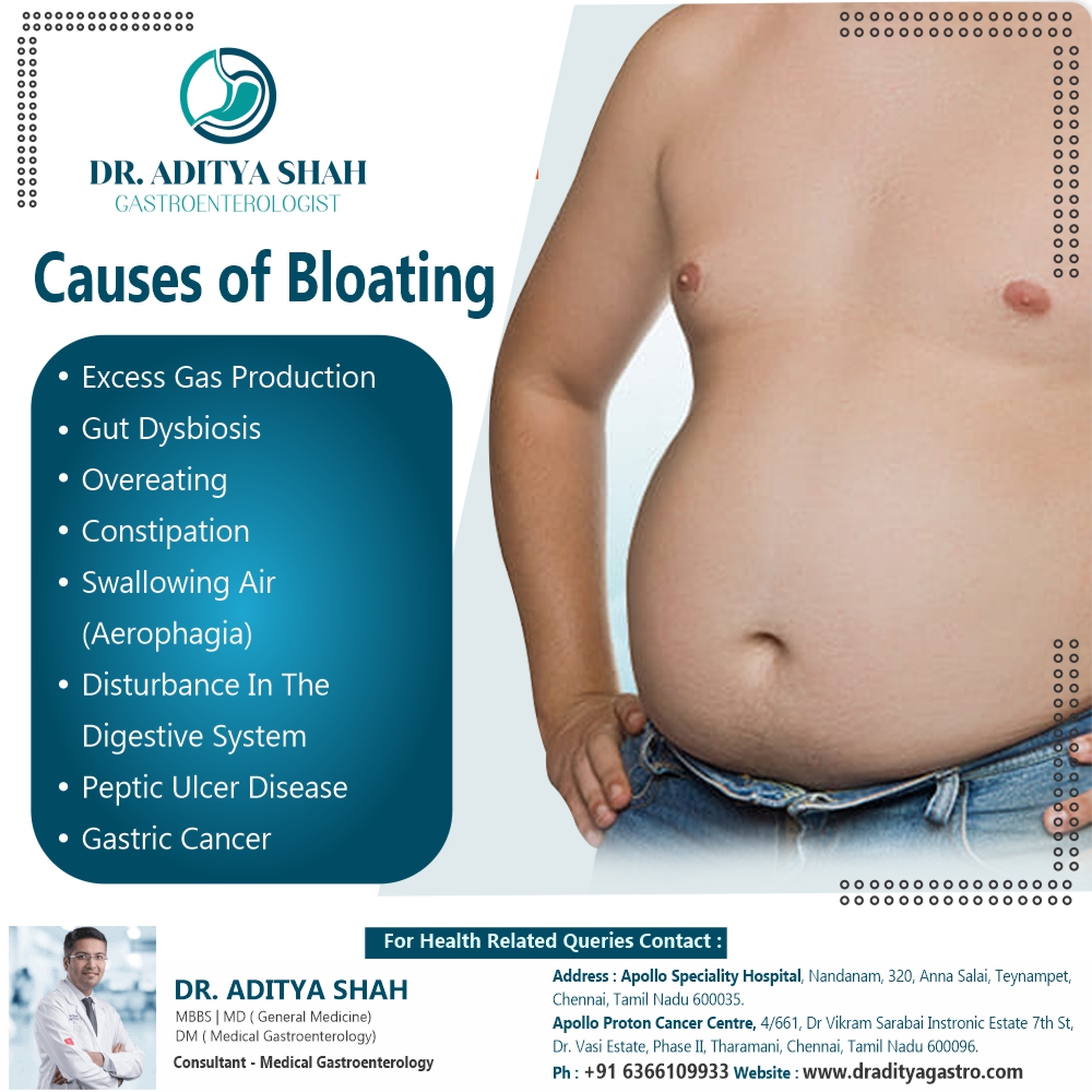Causes Of Bloating ▪️Excess Gas Production ▪️Gut Dysbiosis ▪️Overeating ▪️ Constipation ▪️Swallowing Air (Aerophagia) #bloating #gas #digestivehealth  #gastroenterologist #gastrocare #constipation #ulcer #draditya #chennai  #pepticulcer ..., image size:1000x1000