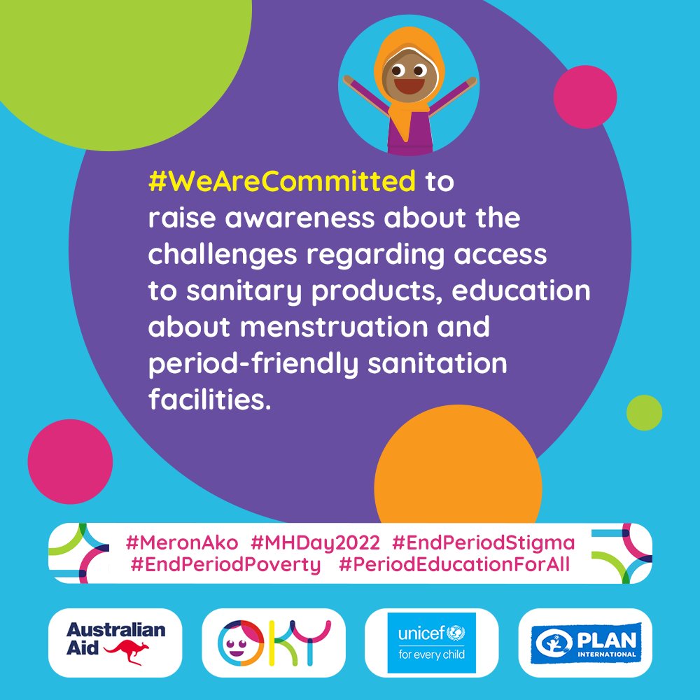 planphilippines's tweet photo. #WeAreCommitted to raise awareness about the challenges regarding access to sanitary products, education about menstruation and period-friendly sanitation facilities, together with @unicefphils @dfat, and @MHday28may π©Έ
#MeronAko
#MHDay2022
#EndPeriodStigma
#PeriodEducationForAll https://t.co/lu5dvEumYn