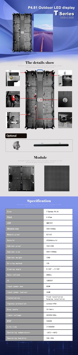 LillyLiew's tweet image. T seriesP4.81 500*1000  outdoor
There are a large number of led display in stock, welcome to place an order.
#screenled
WeChat/WhatsApp：15813816054